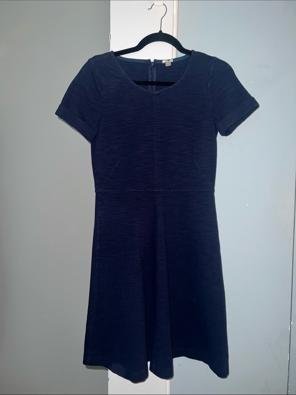 J. Crew Navy Short-Sleeve Fit-and-Flare Dress